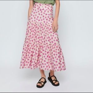NWT Zara belted floral midi skirt Size S